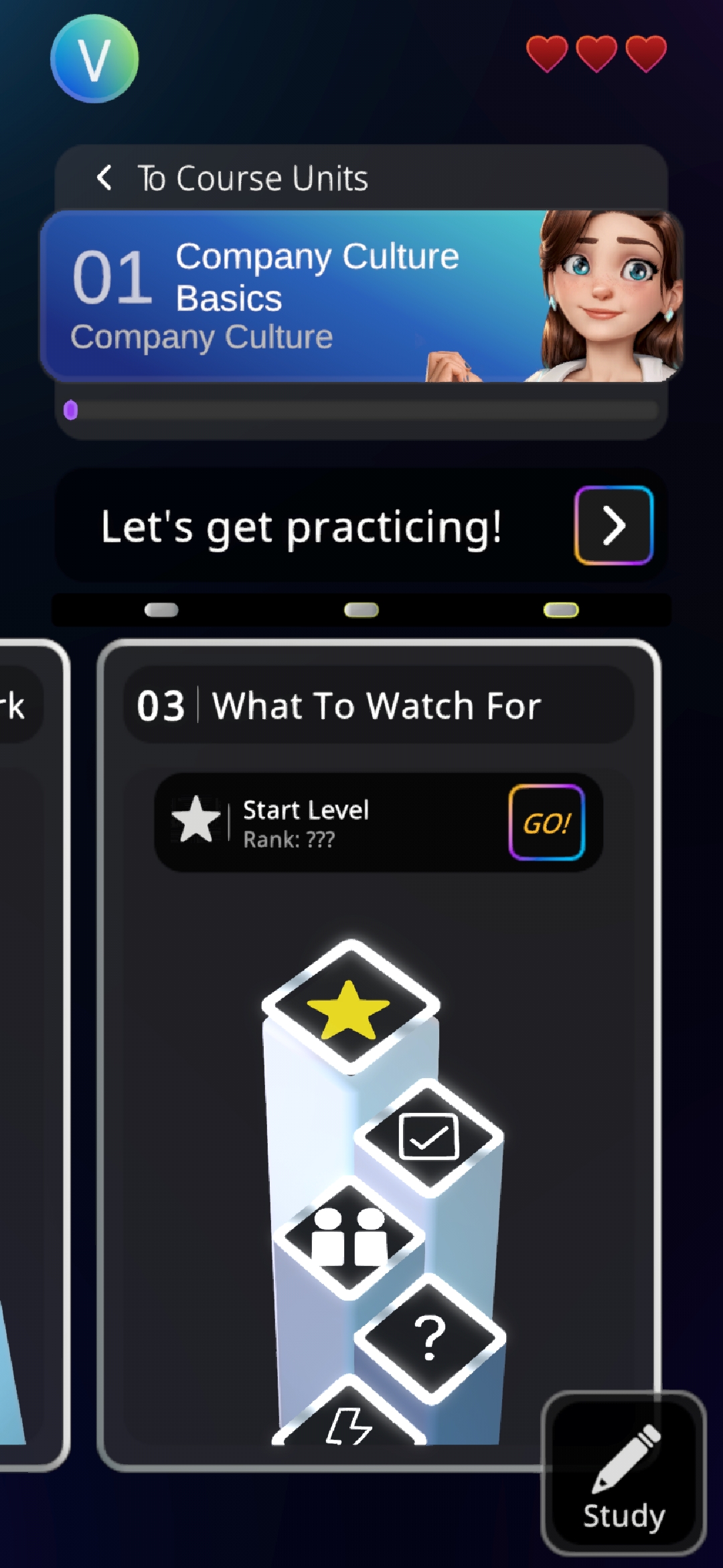 Mobile-first onboarding experience preview. Inside the app - level view.