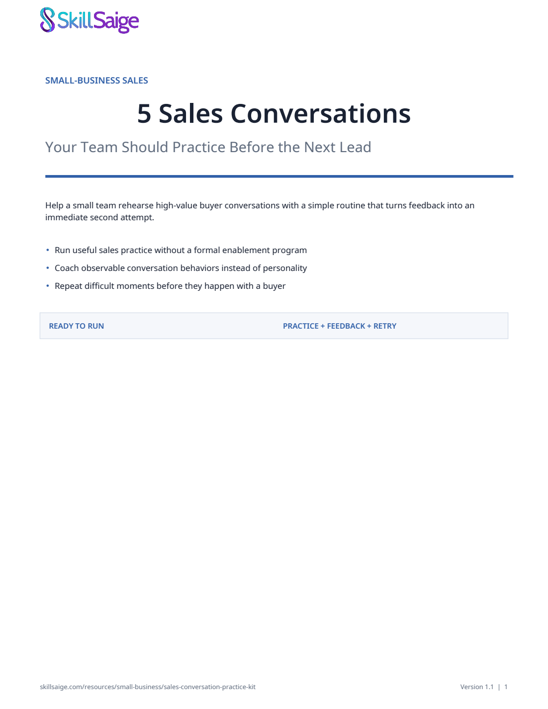 Cover of the SkillSaige sales conversation practice kit